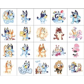 20 Pcs Bluey Temporary Tattoos Stickers Birthday Party Supplies Anime Cartoon Fake Tattoos Stickers Party Favors for Kids Boys Girls