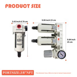 RIH Pneumatics 1/2'' NPT Auto Drain Compressed Air Double Filter & Regulator, Air Drying System, Air Compressor Water Separator, Auto Drain, Poly Bowl,0-150 psi Gauge, 5 Micron Brass Element (1/2 NPT)