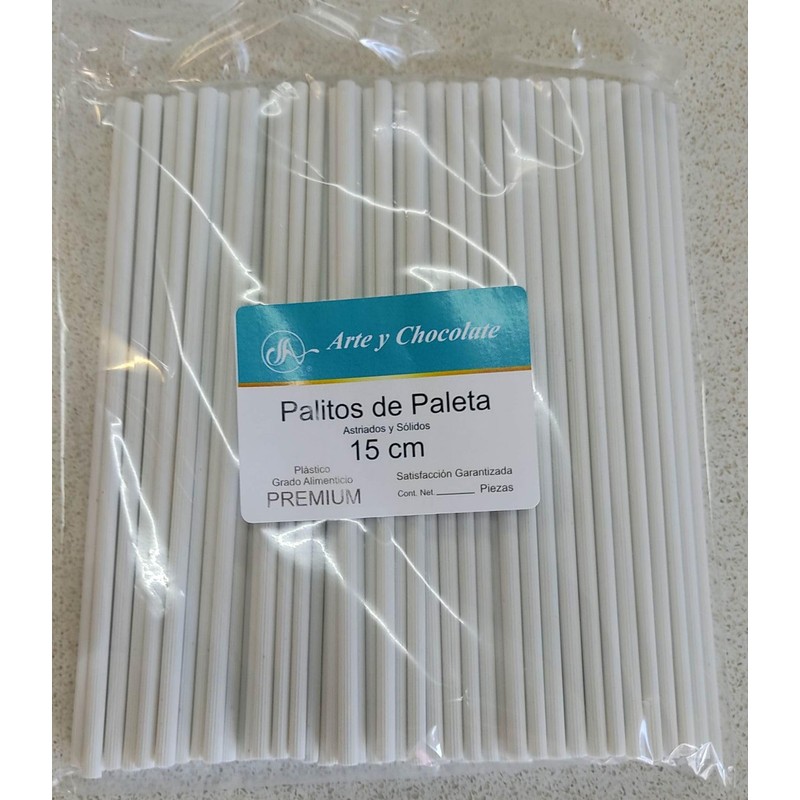 200pz Palitos para paleta de plástico 15cm blanco estriado brocheta