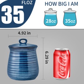 Hasense Ceramic Food Storage Jar, Coffee Canister with Lid, Cookie Candy Jar for Kitchen, Serving for Dog Treat Sugar Loose Tea Flour Coffee Beans Rice Snack Storage 35 FL OZ (Blue)