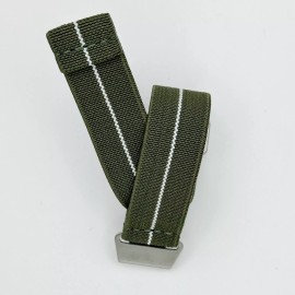 Seals Watch Company New No Pass, Diver Elastic Watch Strap Band Belt in 22mm - Army Green with White