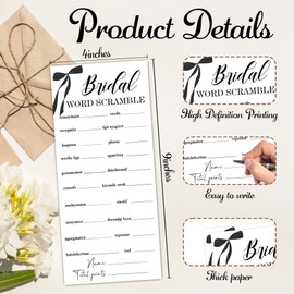 Ogleqoo Black Bow Wedding Shower Games, Word Scramble Wedding Games for 25 Guests, Engagement Bridal Shower Party Cards, Engagement & Bridal Party Supplies-4x9 Inch-A32