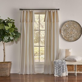 Mercantile Drop Cloth Curtain Panel, Light Filtering Ring & Tab Top with Attached Valance, 63 in Long x 50 in Wide, Farmhouse Single Window Panel, Bedroom, Living Room & Dining Room, Linen