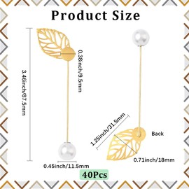 SUNNYCLUE 40Pcs Lapel Pin Stick Brooch Stick Pin Leaf Pearl Flat Round Tray Brooch Findings Golden Stainless Steel Brooches for Jewelry Making Accessories DIY Costume Women Men Badge Scarf Hats