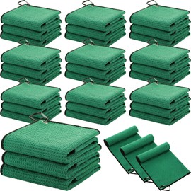 Batiyeer 30 Pcs Bulk Golf Towels for Golf Bags 16'' x 16'' Microfiber Fabric Golf Towel Waffle Pattern with Clip for Bags Men Mini Tournament Fitness Yoga Camping(Green)