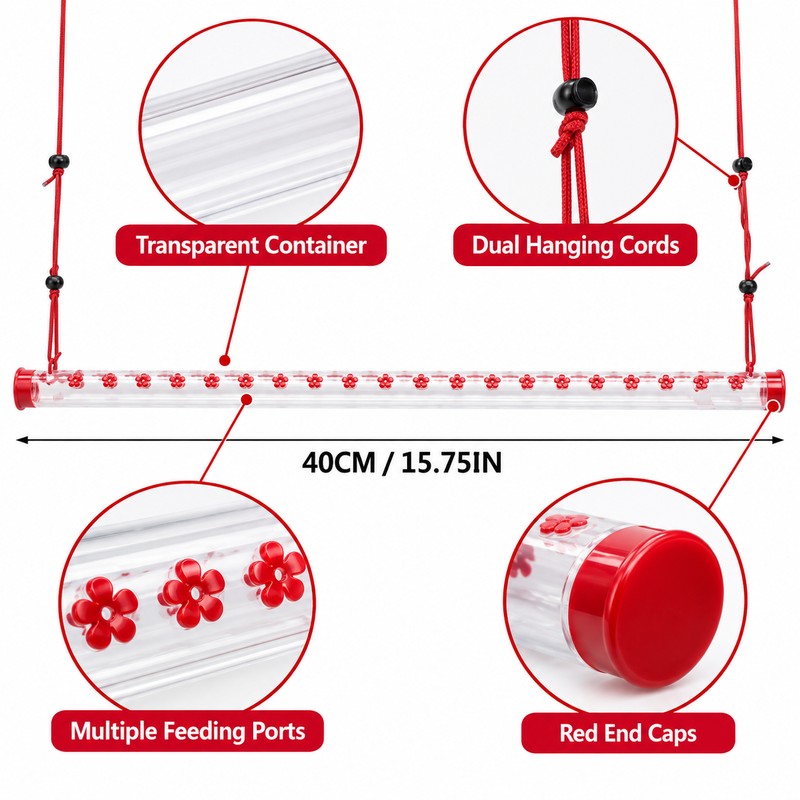 Hummingbird Feeder for Garden Use – Leak-Proof Red Plastic Feeder