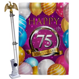 Breeze Decor Happy 75th Anniversary House Flag Eagle Set Celebration Couple Married Wedding Occasion Party Valentines Decoration Banner Small Garden Yard Gift Double-Sided, Made in USA