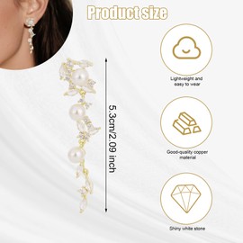 Long Dangle Pearl Earrings, Rhinestone CZ Leaf Butterfly Pearl Dangle Earrings Elegant Bridal Wedding Prom Jewelry Fashion Accessories for Women