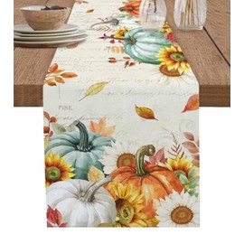 Thanksgiving Pumpkin Table Runner 60 Inches Long Fall Green Pumpkin Coffee Table Runner Orange Pumpkin Rustic Letter Style Kitchen Dining Table Decoration for Home Party Holiday 13 x 60 Inch