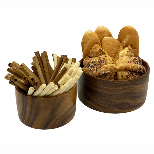 WRIGHTMART Round Wood Serving Bowl Set of 2, Durable Solid