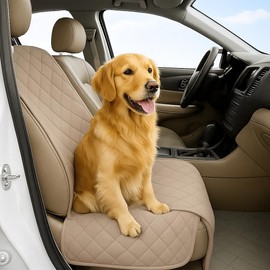 Deluxe Quilted and Padded Dog Pet Car Single Seat Cover with Comfort Fabric and Non-Slip Back Best for Car Truck and SUV - Travel with Your Pet Mess Free - Universal Fit 21" Wx72 L- Taupe