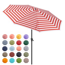 Tempera 9ft Patio Market Outdoor Table Umbrella with Push Button Tilt and Crank,Large Sun Umbrella with Sturdy Pole&Fade resistant canopy,Easy to set,Red White Stripe