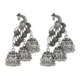 Vintage Boho Tassel Drop Earrings Indian Ethnic Vintage Earring Peacock Statement Oxidized Antique Traditional Earring for Women Party Festival Bohemian Jewelry Gift - Silver