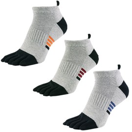 Asuka Men's 5-Toe Socks, Thick Bottom Pile, 100% Cotton, Ankle Length, Assorted D - 3 Pairs