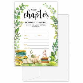 Baby Shower Invitations with Envelopes - A New Chapter Storybook Gender Reveal Fill-in Invites for Boys and Girls - Book Themed Gender Reveal Party Decorations - Pregnancy Announcement Supplies -06