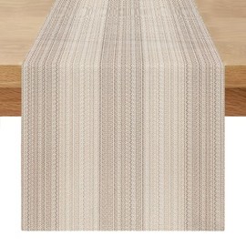 Striped Table Runner 40 x 180 cm Beige Brown Modern Runner Table Washable Linen Farmhouse Rustic Retro Cream Table Runner Country House Style for Spring Summer Outdoor Decorative Tablecloth