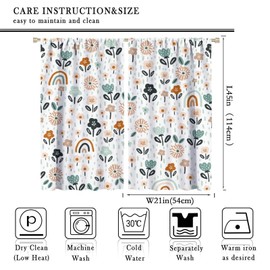 Kids Rainbow Window Curtains Cute Cartoon Rainbow Raindrop Floral Pattern Bohemian Style Girls Boys Bedroom Living Room Children's Room Decorative Heat Insulation Blackout Curtains42x45in