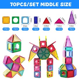 OSDUE 70PCS Magnetic Tile Educational Toys, Magnetic Building Blocks Toy Sets, Kids Learning Development Construction Set, Learning & Development Building Blocks Toys Gift for 3-7 Year Old Boys Girls