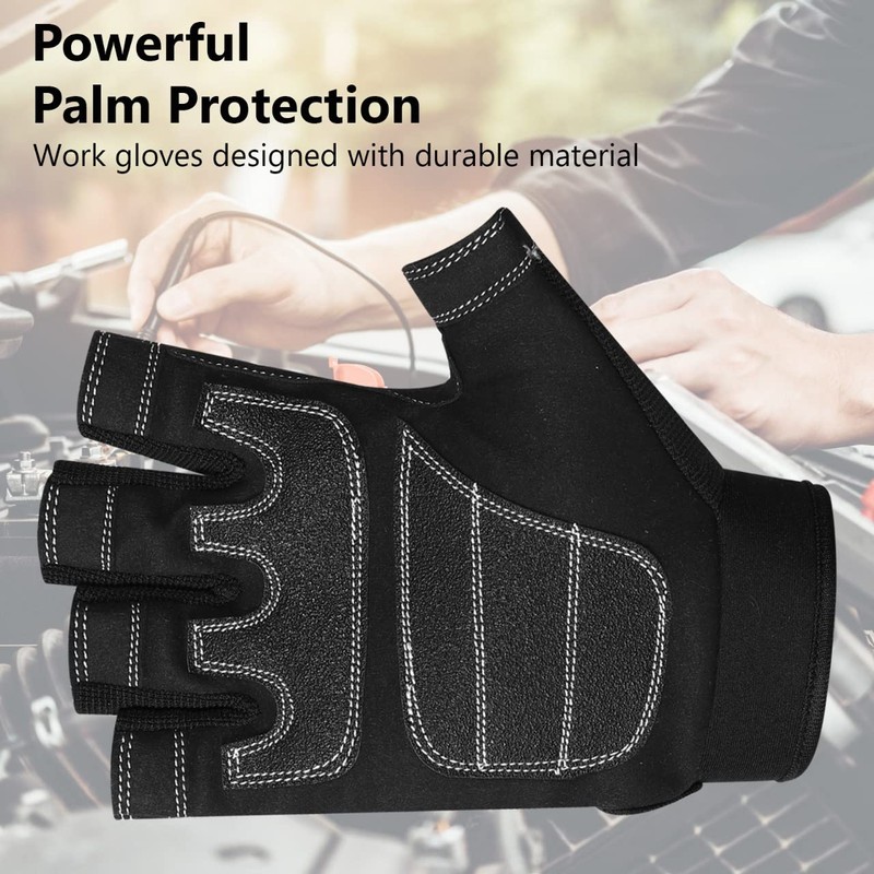 WFX Tough Fingerless Performance Gloves Protection Work Gloves, Padded Palm,