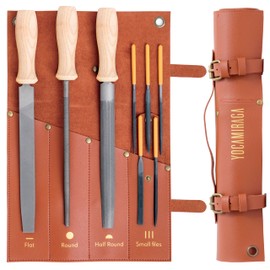 YOCAMIRAGA Metal File Set – 3 x 8” Files for Wood & Metal + 5 Precision Needle Files – 8 Piece File Set with Synthetic Leather Roll-Up Pouch