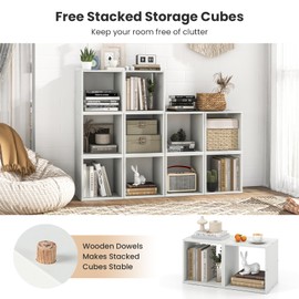 Giantex 2 Cube Bookshelf Organizer, 2-Tier Stackable Cube Storage Organizer, Small Wooden Open Book Shelf with Anti-toppling Device, Wood Floor Standing Display Shelving Bookcase, White