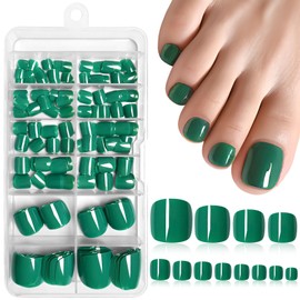 LoveOurHome 240pc Green Press on Toenails Women Fake Toe Nails with Glue Tabs, Green Fake Toenails Press on Toe Nails Glue on Toenails Acrylic Toe Nail Tip Artificial False Toenails for Women Girl