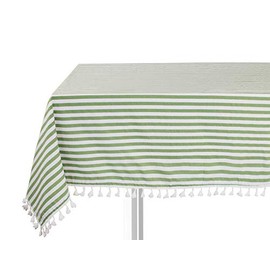 Fennco Styles Simply Striped Tassel Cotton Blend 55 x 70 Inch Tablecloth - Green Table Cover for Banquets, Holiday, Special Events, Outdoor and Home Décor