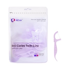 Reva Anti-Caries Twin-Line Dental Floss Picks - 200 Count (Pack of 1), Fresh Lime Flavour Toothpicks, Teeth Cleaning Sticks
