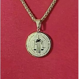 St Benedict (S. Benito) Medal Stainless Steel Charm Pendant Necklace Gold Color