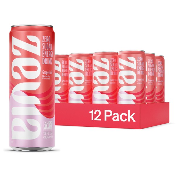 Zevia Zero Sugar Energy Drink, Grapefruit, 12 oz Cans (12-Pack)
