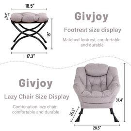 Givjoy Lazy Chair and Ottoman, Large Accent Lounge Chair with Armrests and a Side Pocket, Modern Leisure Upholstered Sofa Reading Armchair with Footrest for Bedroom, Living Room, Dorm Rooms, Office