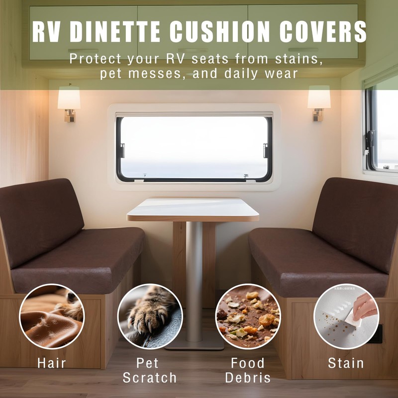 Oloepfo 4PCS Leather Look RV Dinette Cushion Covers, Stretchable Camper