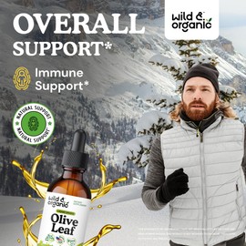 Wild & Organic Olive Leaf Extract Liquid Drops - Antioxidant & Immune Support - Oleuropein Olive Leaf Supplement - Vegan, Sugar & Alcohol-Free Drops - 2 fl oz