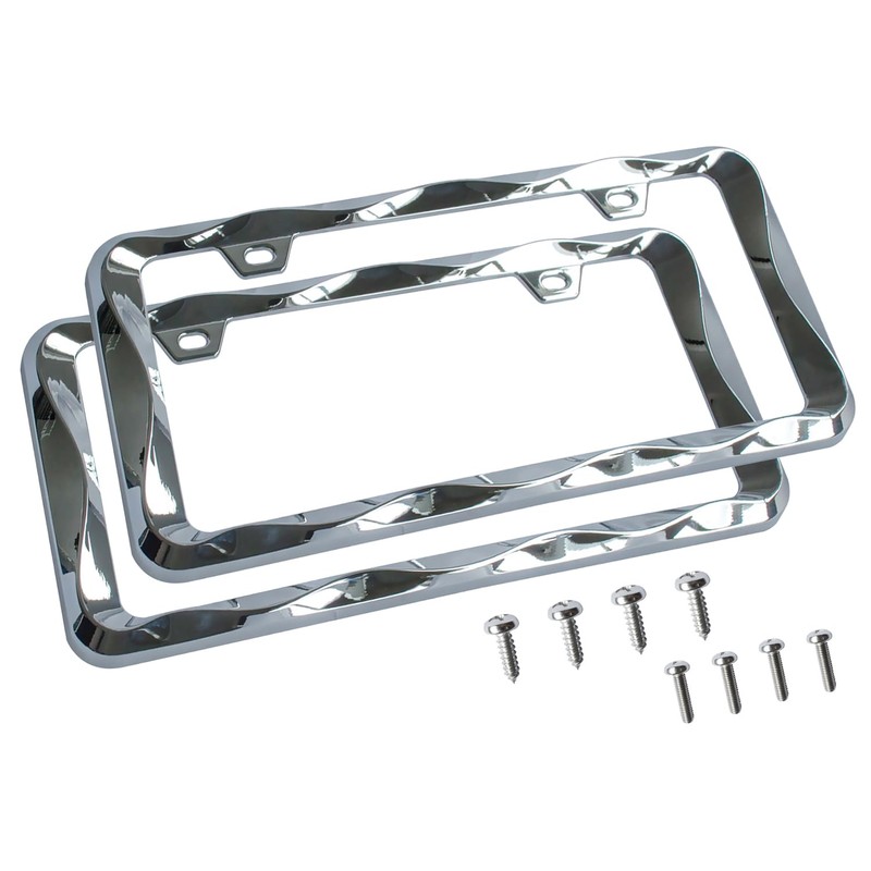 Creathome 3D Curly Wave Pattern Chrome License Plate Frame from