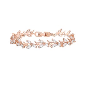 EVER FAITH Wedding Tennis Bracelet for Bride Bridesmaid, Rose Gold Plated Marquise White Cubic Zirconia Elegant Bridal Prom Lightweight Bracelets for Women