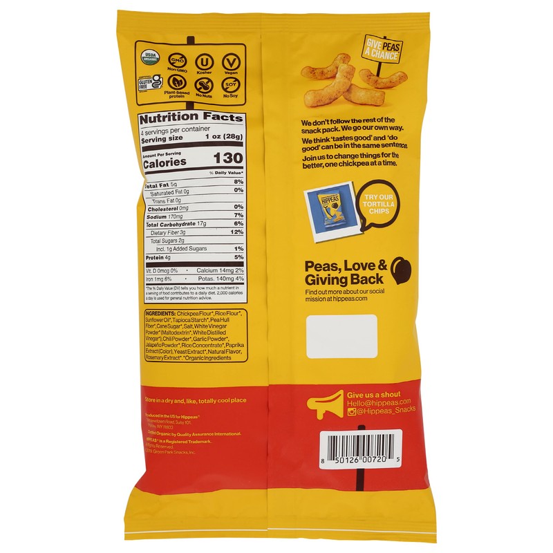 Hippeas Chickpea Puffs, Sriracha Sunshine, 4 Ounce (Pack of 1),