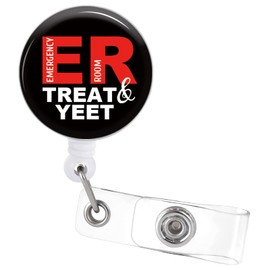Badge Reel Retractable with Alligator Clip Treat and Yeet Funny Badge Holder for Emergency Room ER Nurse Medical Office Worker Name ID Decoration