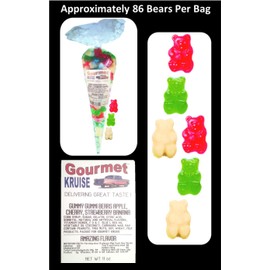 Green Red White Gummy Bears Apple Wild Cherry Strawberry Banana (3 Pack) Gummi (NET WT 33 OZ) Gourmet Kruise Signature Gift Bags