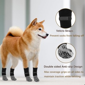 Anti-Slip Dog Socks to Prevent Licking Paws, Double-Sided Non-Slip Dog Socks for Hot/Cold Pavement Traction Control Paw Protector for Small Medium Large Senior Dogs on Hardwood Floor, 2 Pairs, M