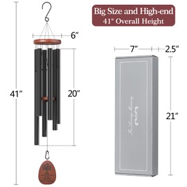 Sympathy Memorial Wind Chimes for Loss of Loved One,41 inch Large Wind Chimes Outside Deep Tone,Ideal Memorial/Bereavement/Sympathy Gift for Condolence and Funeral (Black)