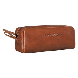 STILORD 'Linus' Pencil Case Leather Pen Case Pouch Office University College Women Men Stationary Vintage Leather, Colour:Cannes - Brown