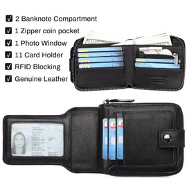 Zipper Wallets for Men, RFID Blocking Secure Genuine Leather Bifold Zip Around Wallets Multi with Credit Card Holder