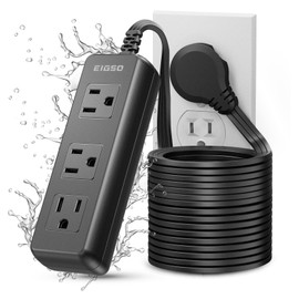 EIGSO 15 FT Outdoor Extension Cord, IPX6 Grade Waterproof Power Strip with 3 Outlets, Anti-Electric Shock, Weatherproof for Outdoor Patio Garden, Black