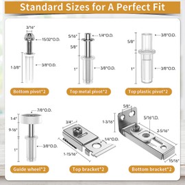 TOP-VIGOR 2 Set Bifold Door Hardware Repair Kit, Track Folding Pocket Bi-Fold Door Replacement Parts for 7/8" to 1" Track with Guide Wheel and Top Bottom Pivot Bracket for Accordion Barn Folding Door