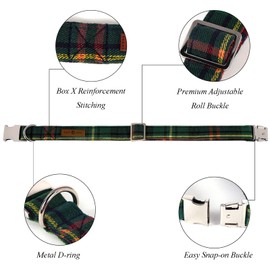 Lionet Paws Christmas Dog Collar with Bowtie Durable Adjustable Handmade Comfortable Bow Tie Dog Collar Green with Metal Buckle for XL Dogs,Girl Boy,Party,Festival,Holiday Style,Neck 16-26in