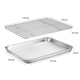 Baking Sheet with Cooling Rack Set [2 Sheets + 2 Racks], Deedro Stainless Steel Cookie Half Sheets Baking Pan Oven Tray with Rack, 12 x 10 x 1 Inch, Heavy Duty, Non-toxic, Easy Clean