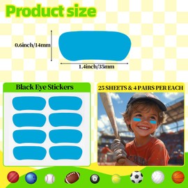 100 Pairs Sports Eye Black Stickers Set for Baseball, Softball, Football, Lacrosse Fans - Breathable Eye Stickers with 2 Pencils for Party Game Day Sports Supplies (Blue)