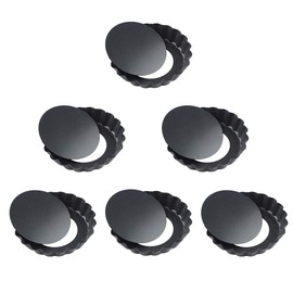 ZEACCT 6 Pcs Non-Stick Quiche Tart Pans, Round Fluted Tart Tins Quiche Tins Quiche Pan,Tart Quiche Pan Removable Bottom Mini Quiche Dishes Loose Bottom Pie Pan Carbon Steel (10cm*2cm)