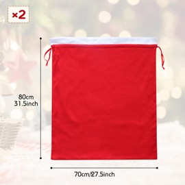 Dijia Christmas Sack - Pack of 2 Gift Wrapping Christmas Santa Sack Santa Claus Christmas Bags for Christmas Gifts, Goody, Birthday, Holiday, Party, Red, 70 x 80 cm