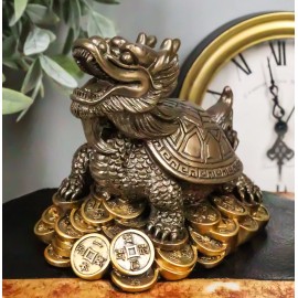 Feng Shui Celestial Black Dragon Turtle Statue Charm For Protection and Wealth